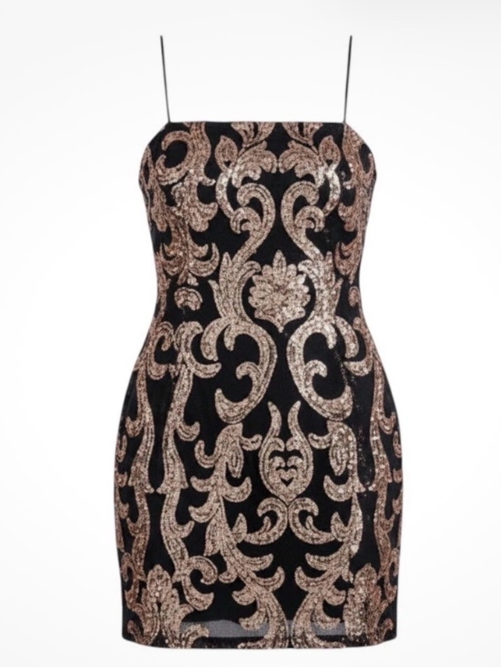 Windsor Black Mini Dress with Gold Sequin Baroque Motif